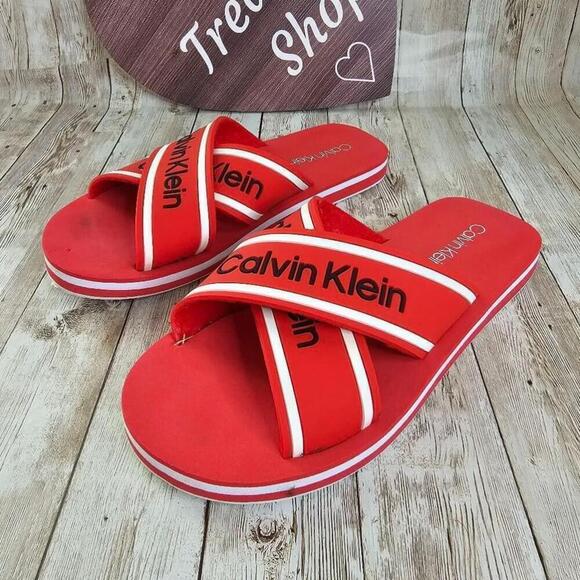 Calvin Klein Red Cross Band Sandals Size 7 - Picture 2 of 5